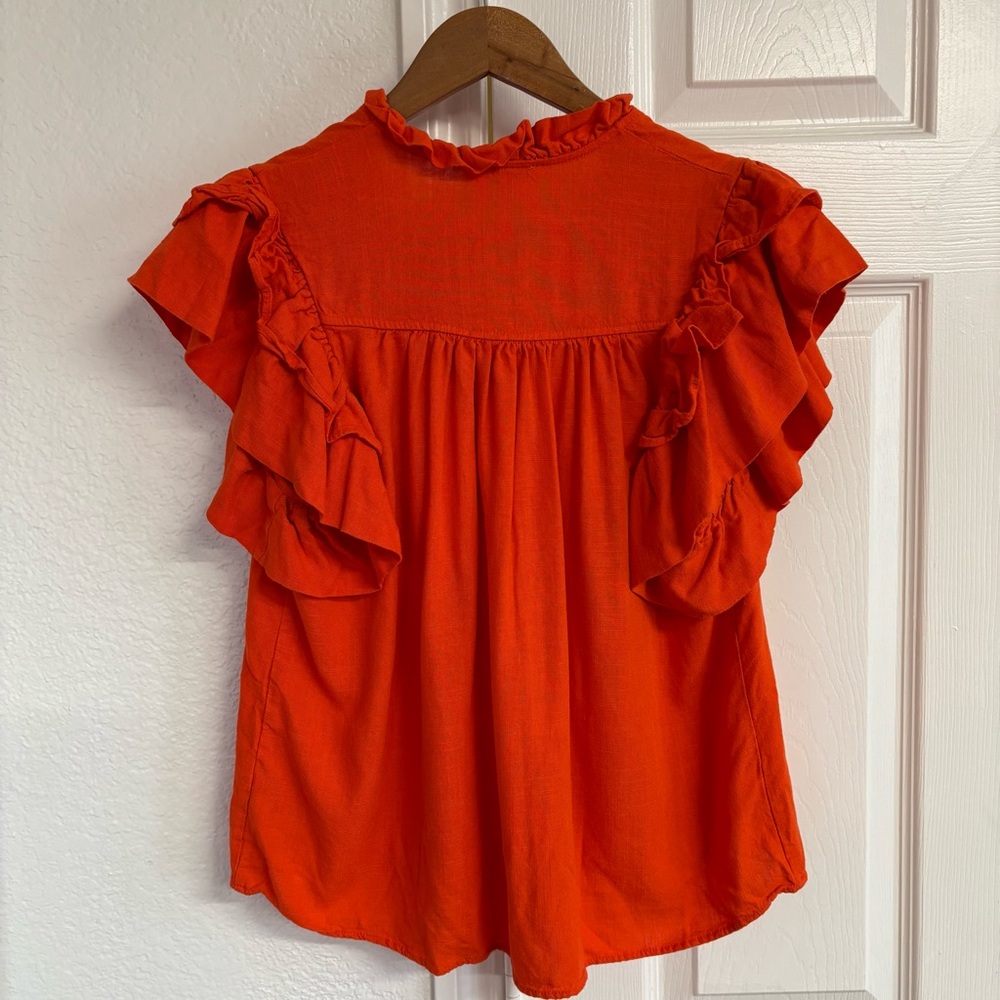 THML Orange Ruffle Sleeve V-Neck Blouse - Picture 2 of 4
